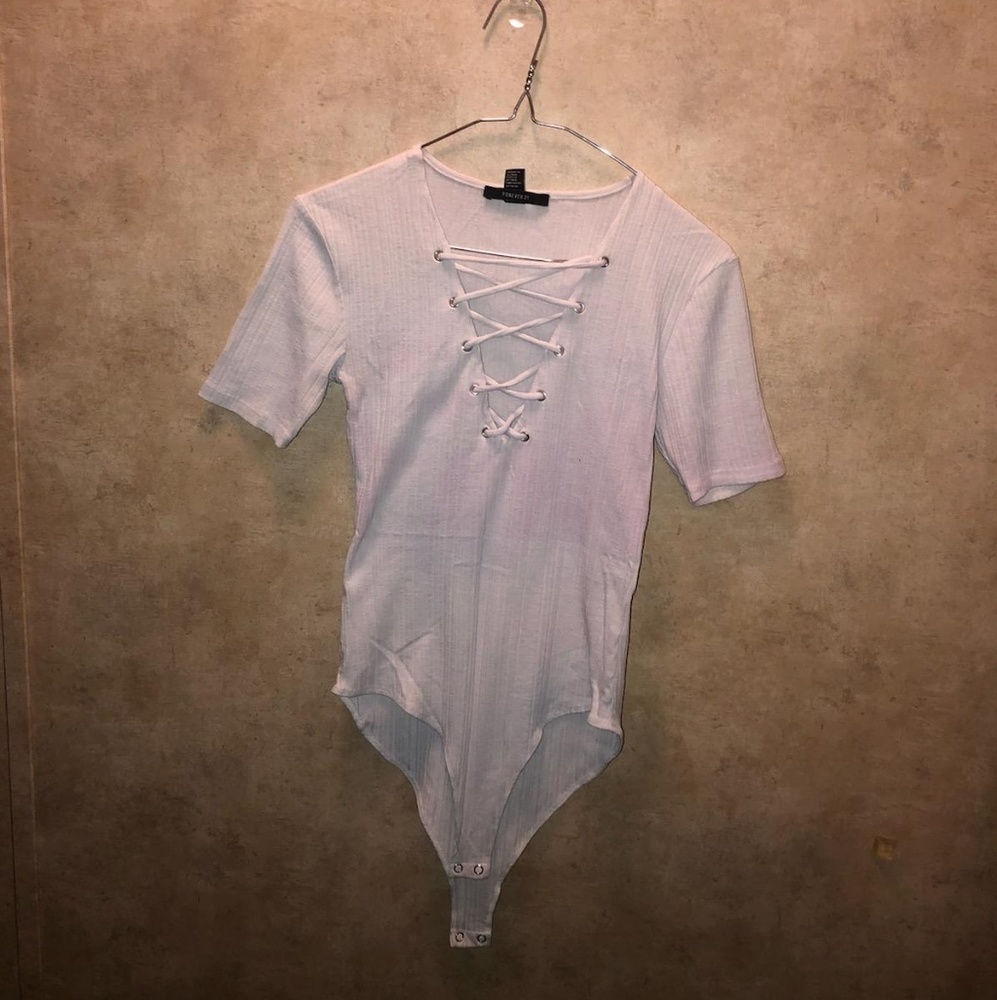 White lace up bodysuit